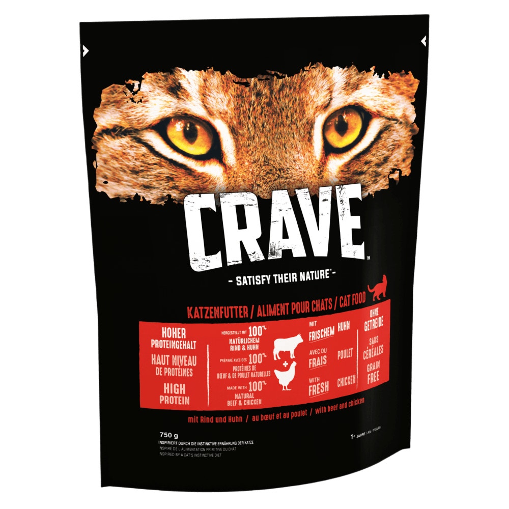 CRAVE™ Adult Dry Cat Food with Beef & Chicken 750g & 7kg - 1