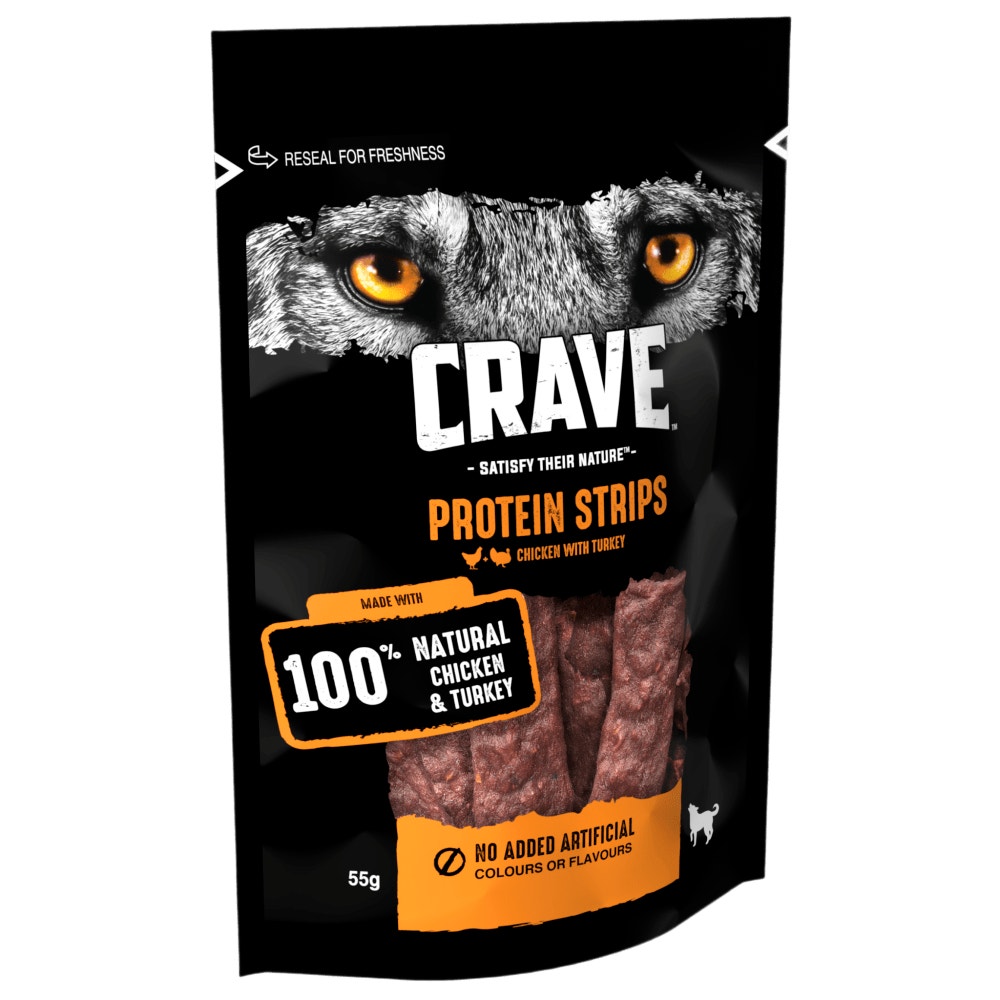 Crave Natural Grain Free Protein Strip Adult Dog Treat Turkey & Chicken 55g - 1